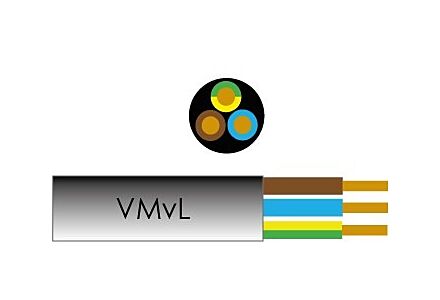 Kabel H05VV-F VMVL rond 3x1qmm zwart