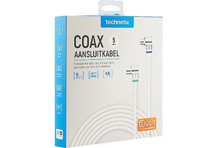 Technetix Coax Aansluitkabel 5m Haaks - 4K Ziggo Geschikt