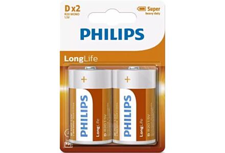 Philips LongLife D Batterijen - 2-pack Blister